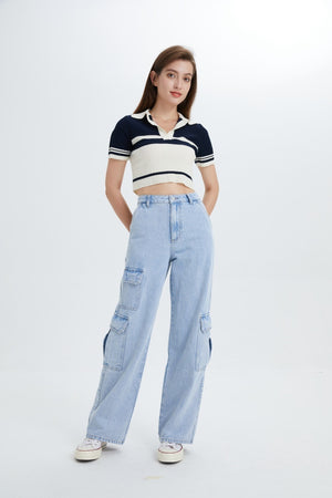 Womens Cargo Jeans High Waisted Baggy