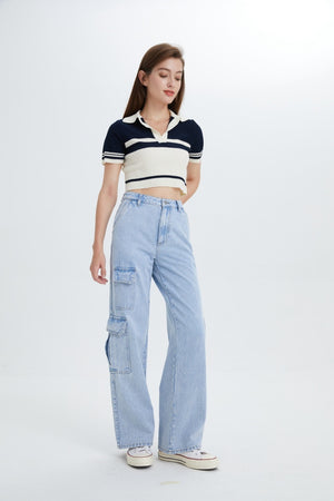 Womens Cargo Jeans High Waisted Baggy