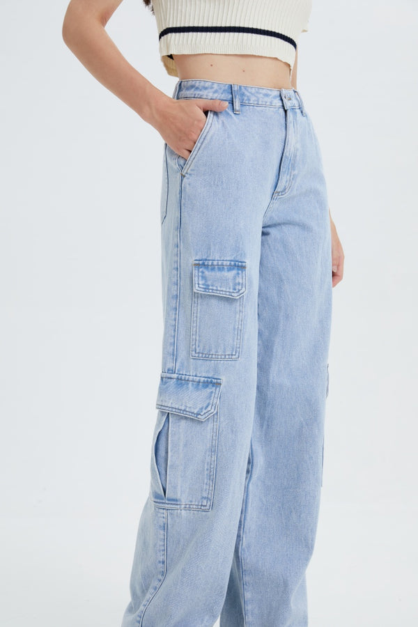 Womens Cargo Jeans High Waisted Baggy