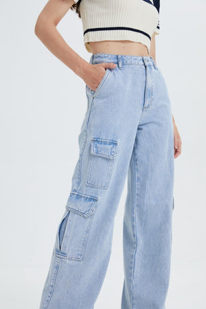 Womens Cargo Jeans High Waisted Baggy