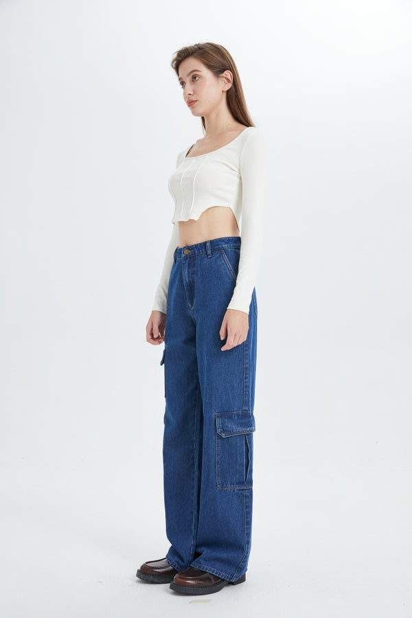 Womens Cargo Jeans High Waisted Baggy