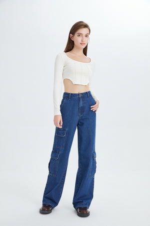 Womens Cargo Jeans High Waisted Baggy