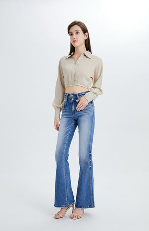 High Rise Stretch Cropped Flare Jeans