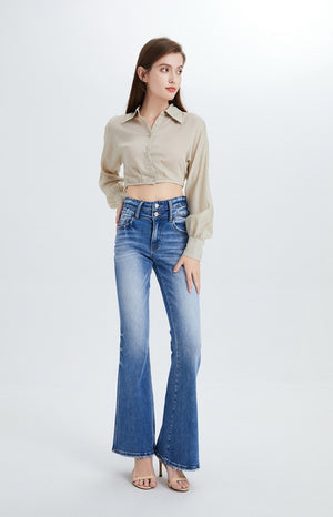 High Rise Stretch Cropped Flare Jeans