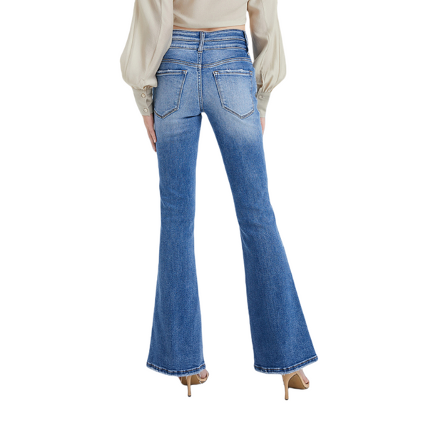 Women High Rise Stretch Cropped Flare Jeans  BYF1074