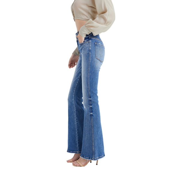 Women High Rise Stretch Cropped Flare Jeans  BYF1074