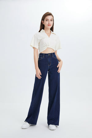 High Rise Wide Leg Jeans Deep Wash Plus Size