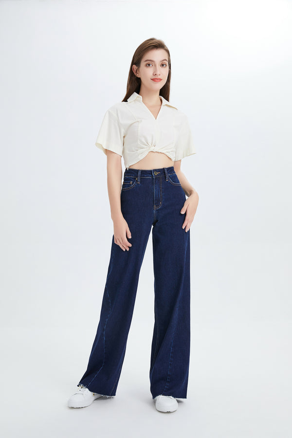High Rise Wide Leg Jeans Deep Wash Plus Size