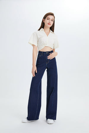 High Rise Wide Leg Jeans Deep Wash Plus Size