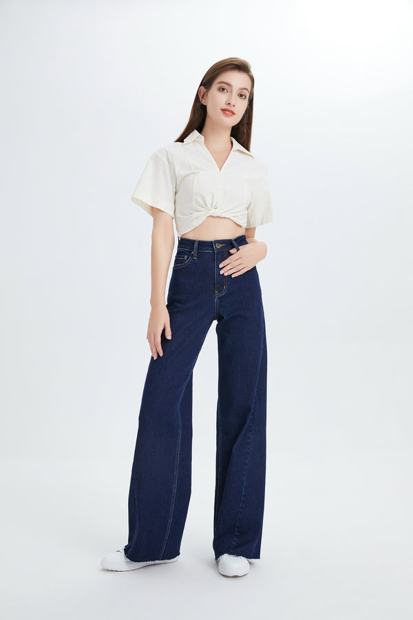 High Rise Wide Leg Jeans Deep Wash Plus Size