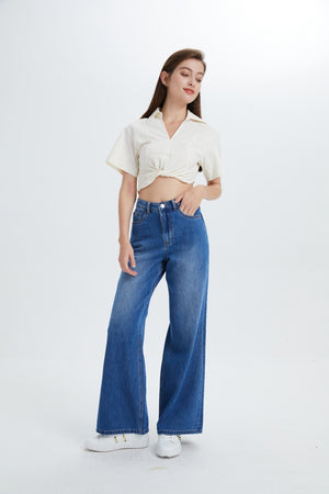 Women's Straight Leg Jeans Mid Waist Loose Stretchy