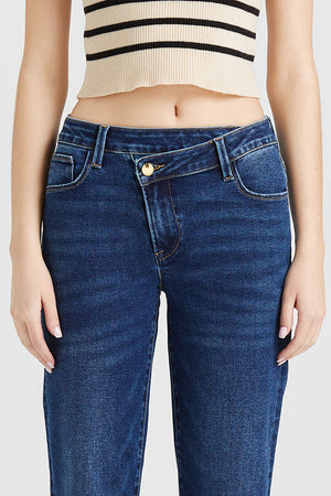 ONESO Women's Mid Rise Straight Stretch Vintage Jeans