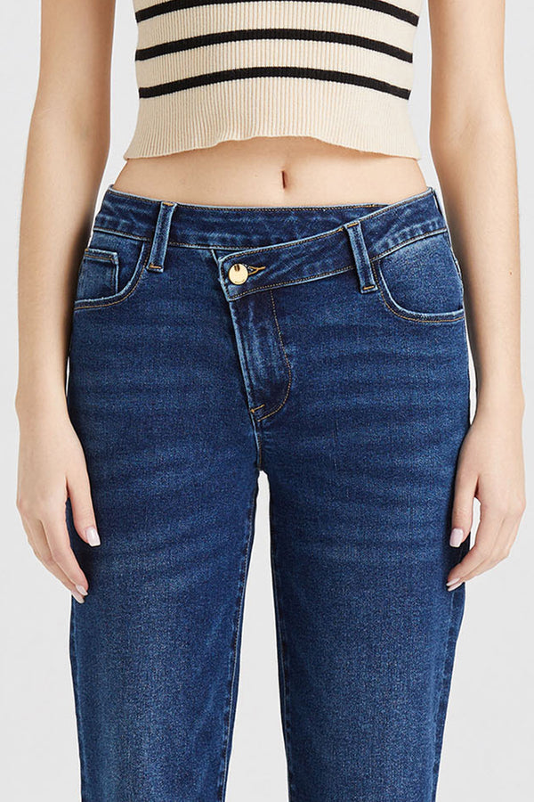 ONESO Women's Mid Rise Straight Stretch Vintage Jeans