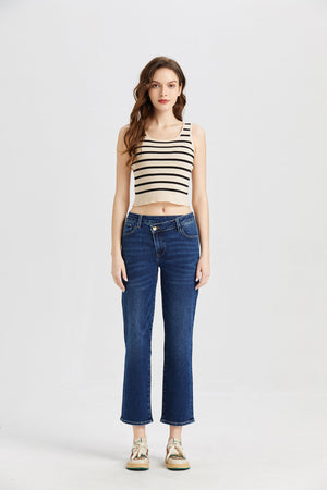 ONESO Women's Mid Rise Straight Stretch Vintage Jeans