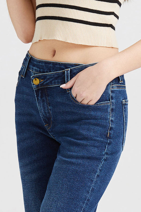 ONESO Women's Mid Rise Straight Stretch Vintage Jeans