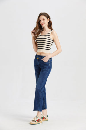ONESO Women's Mid Rise Straight Stretch Vintage Jeans