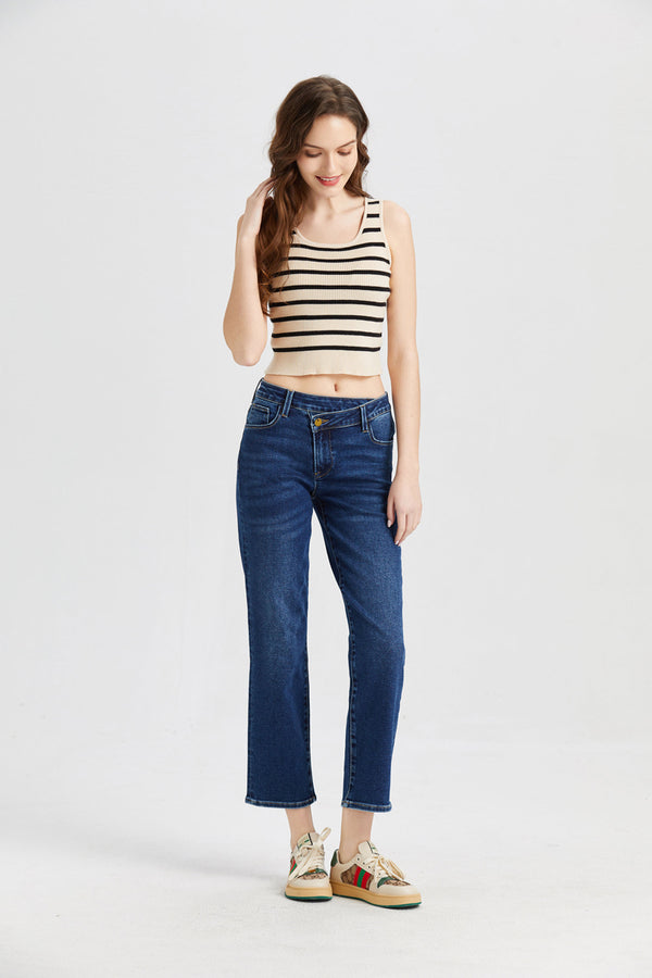 ONESO Women's Mid Rise Straight Stretch Vintage Jeans