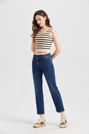 ONESO Women's Mid Rise Straight Stretch Vintage Jeans