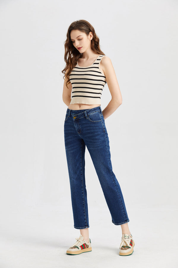 ONESO Women's Mid Rise Straight Stretch Vintage Jeans