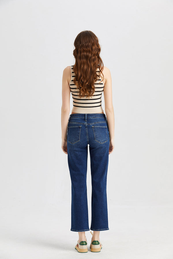 ONESO Women's Mid Rise Straight Stretch Vintage Jeans