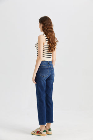 ONESO Women's Mid Rise Straight Stretch Vintage Jeans