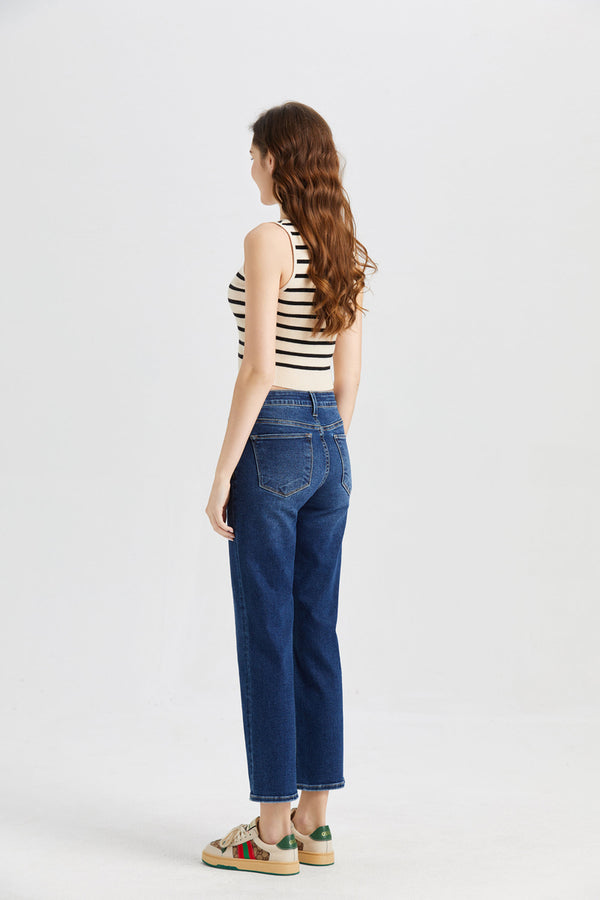 ONESO Women's Mid Rise Straight Stretch Vintage Jeans
