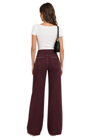 ONESO Chic High Rise Burgundy Wide Leg Jeans