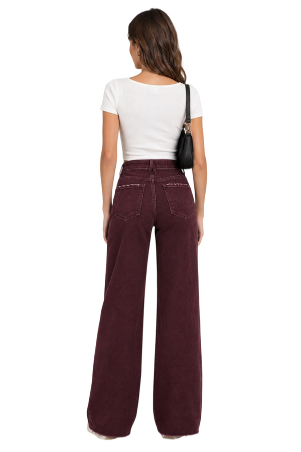 ONESO Chic High Rise Burgundy Wide Leg Jeans