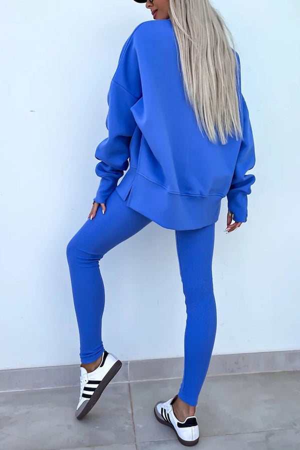 Crew Neck Slit Sweatshirt Legging Suits