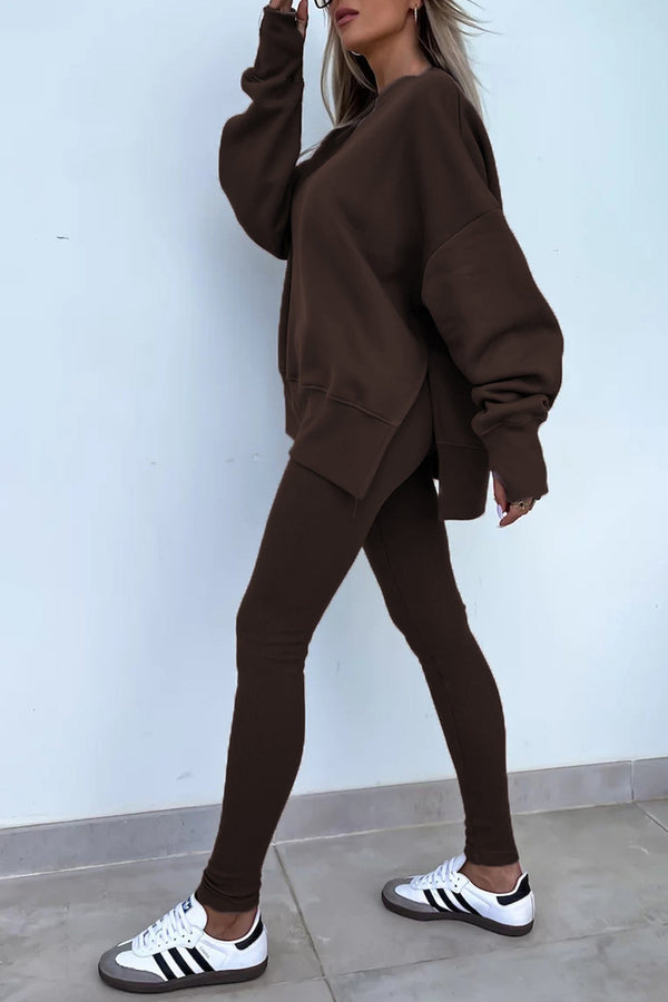 Crew Neck Slit Sweatshirt Legging Suits