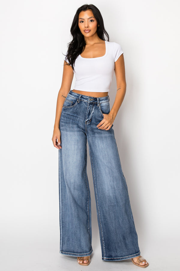 SHAPUM High Waisted Wide Leg Flare Jeans for Women Butts Lifting  Stretchy Plus Size Baggy Jeans Comfy Denim Jeans
