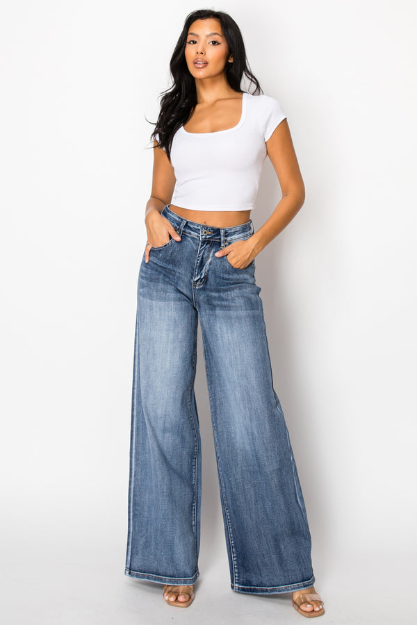 SHAPUM High Waisted Wide Leg Flare Jeans for Women Butts Lifting  Stretchy Plus Size Baggy Jeans Comfy Denim Jeans