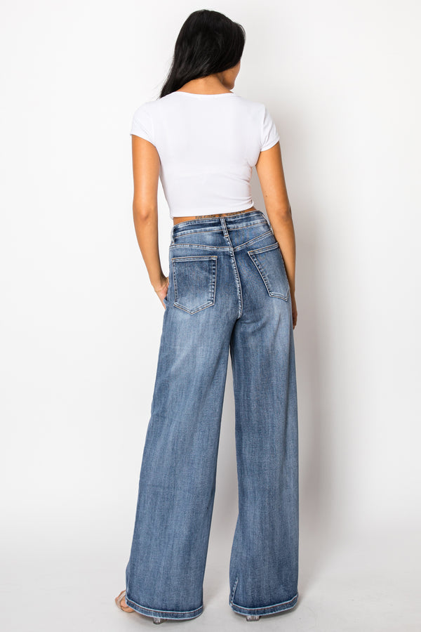 SHAPUM High Waisted Wide Leg Flare Jeans for Women Butts Lifting  Stretchy Plus Size Baggy Jeans Comfy Denim Jeans