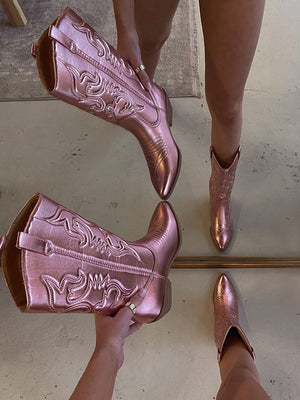 Metallic PU Leather Cowboy Boots