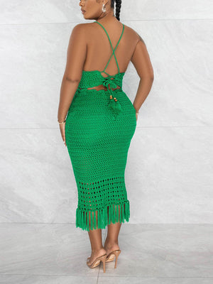 Crochet Halter Top & Tassels Skirt Set