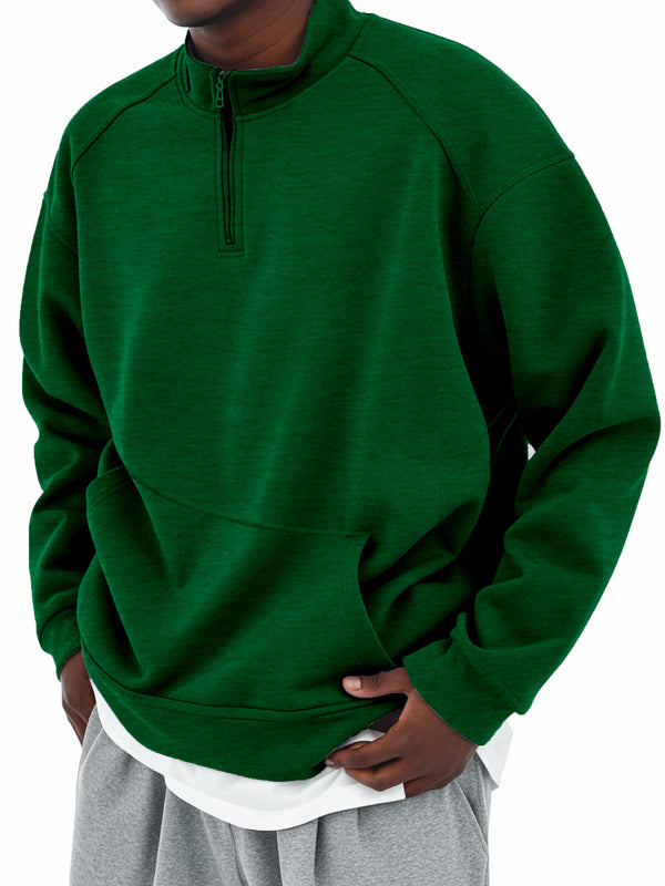 Men's Stand Collar Half Zip Long Sleeve Sweatshirt With Pockets