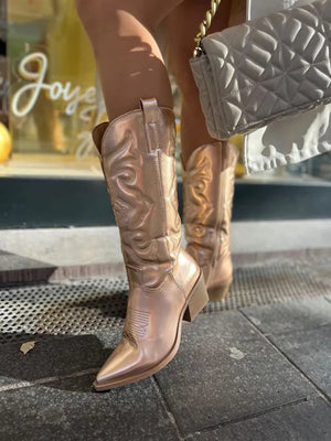 Metallic PU Leather Cowboy Boots