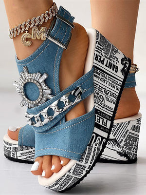 Denim Wedge Sandals