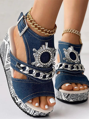 Denim Wedge Sandals