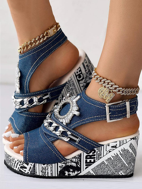 Denim Wedge Sandals