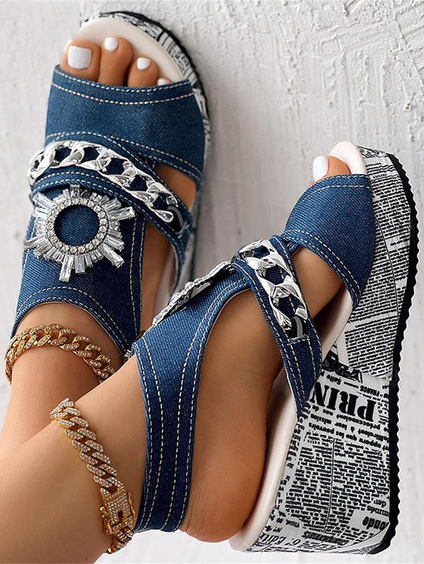 Denim Wedge Sandals