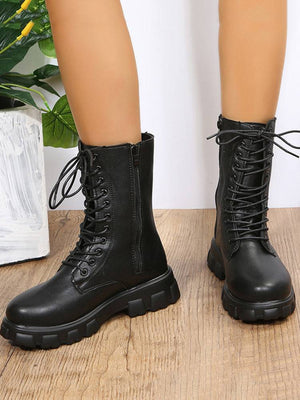 Lace Up Ankle Chunky Heel Boots