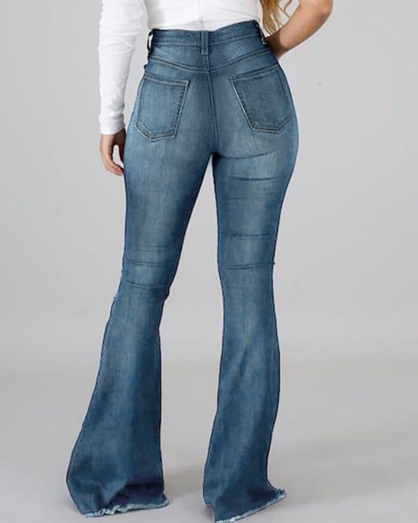 High Waisted Ripped Elasticated Scrap Wide Leg Jeans