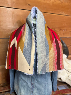 Women's Western Red Aztec Sherpa Warm Neck Hood