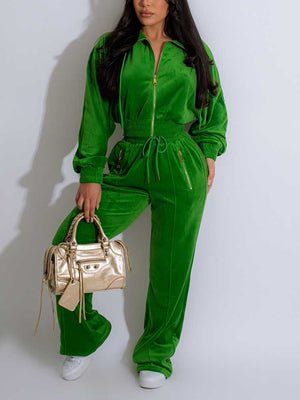 Velvet Crop Tracksuit Set