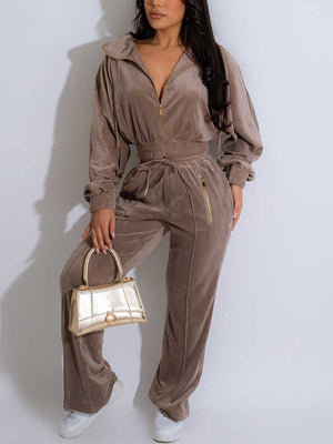 Velvet Crop Tracksuit Set