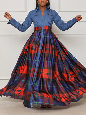 Denim Plaid Maxi Dress