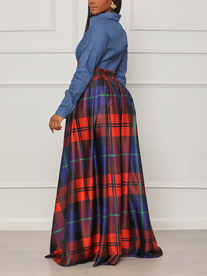 Denim Plaid Maxi Dress