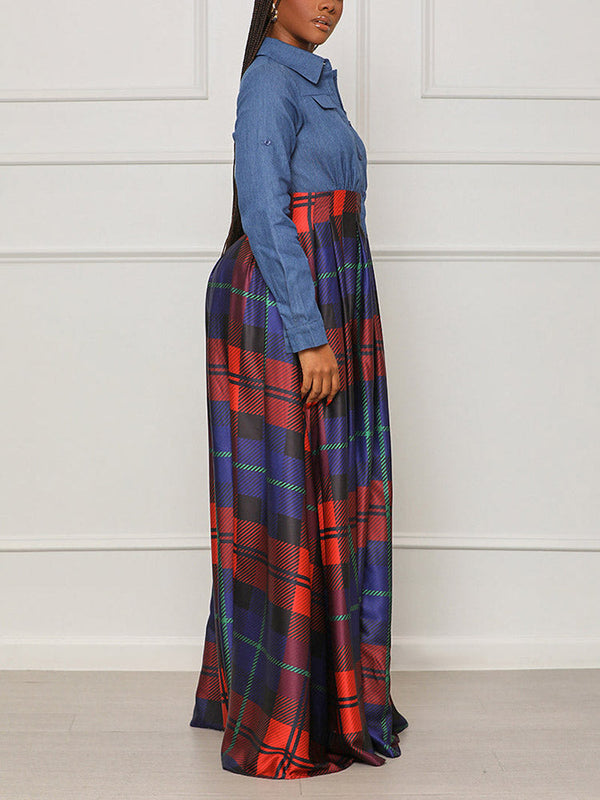 Denim Plaid Maxi Dress