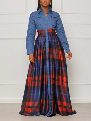 Denim Plaid Maxi Dress